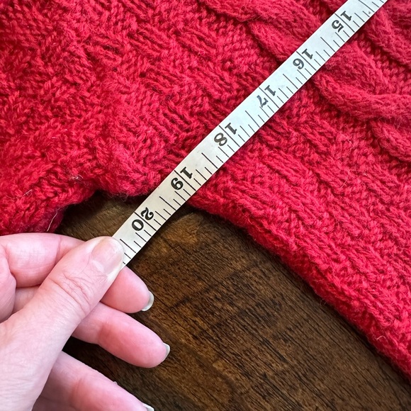 Inis Crafts | 100% Irish Wool Cozy Red Cable Knit Turtleneck Sweater - Picture 4 of 5
